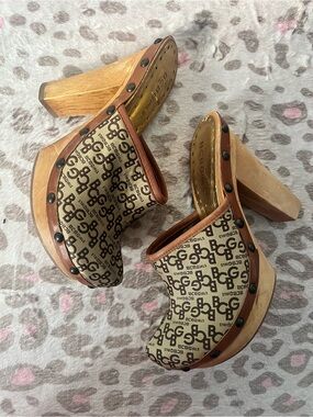 BCBG Beige and Brown Logo Mules - Slip-On Women's Heels